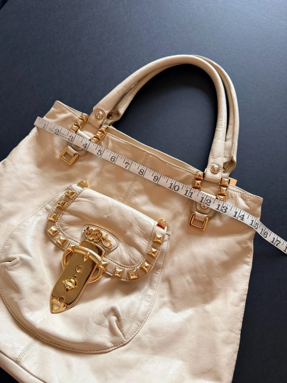 Betsey Johnson Vintage Cream leather satchel tote, buttery soft, gold hardware